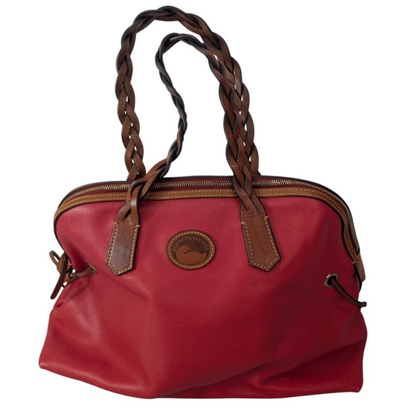 RARE Dooney &‎ Bourke Red Leather Sample Satchel Braided Handles Made in Italy - Picture 1 of 16